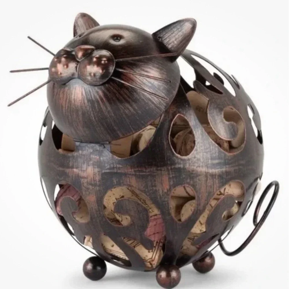 True Whiskers Cat Cork Holder Stainless Steel Rustic Finish Holds‎ 40 Corks, NEW